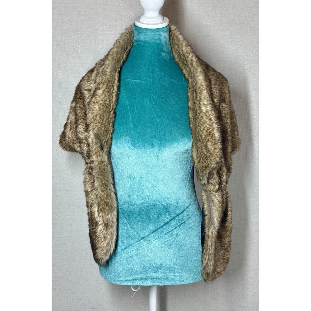 Vintage Luxe Faux Fox Fur Stole Golden Brown Glam Wrap Shawl Collar Capelet